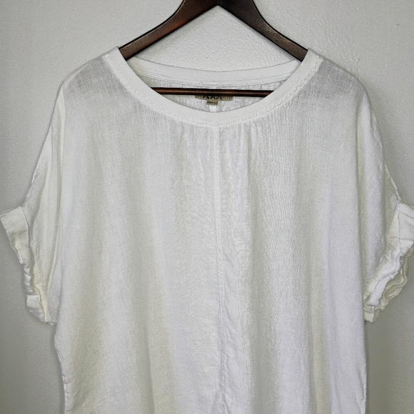 FLAX 100% Linen White Relaxed Fit Top Short Sleeve Summer Travel Size Large - Picture 4 of 14